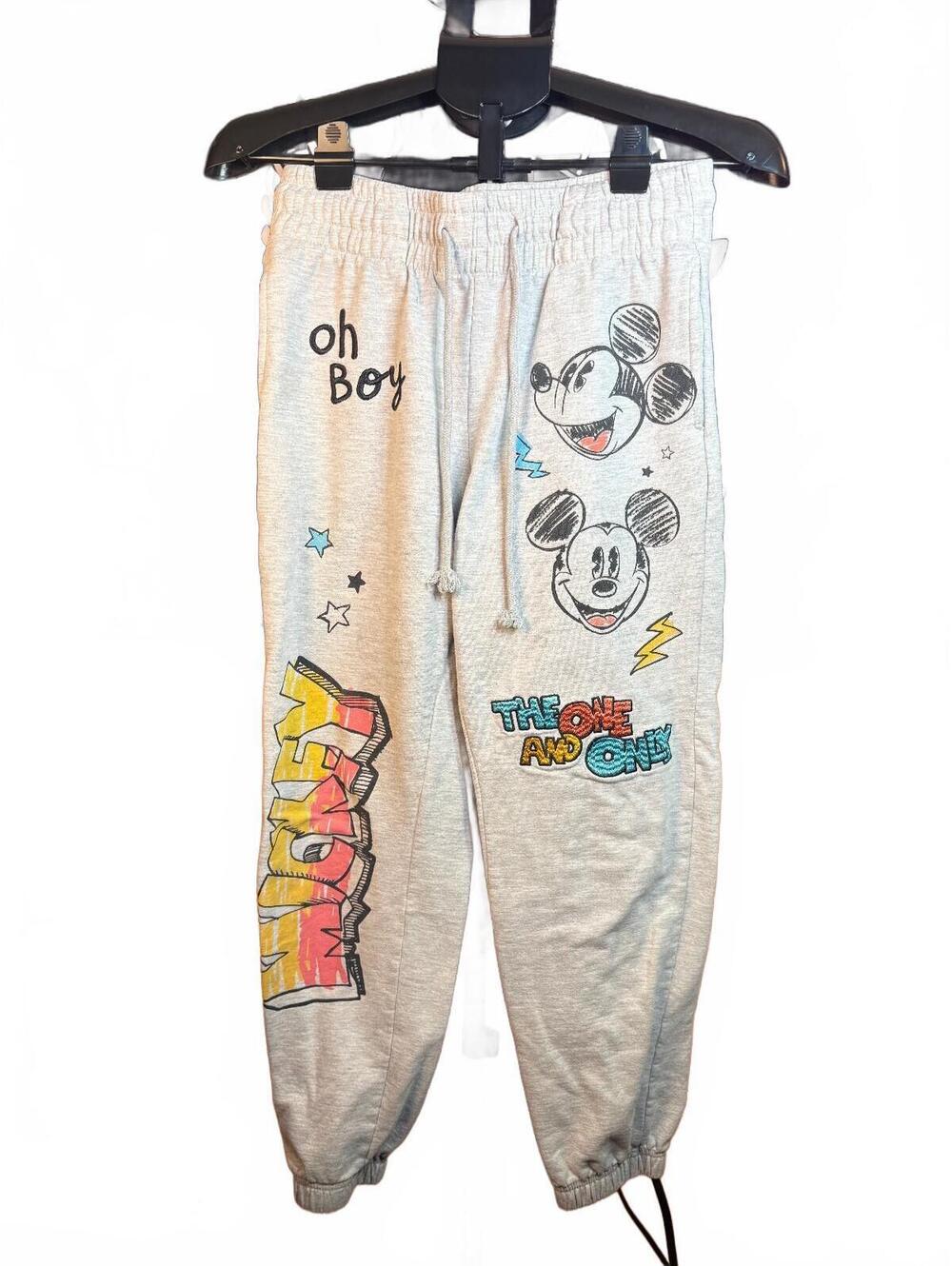 Disney Mickey Mouse womens Gray Joggers Sweatpants Sz S 4-6